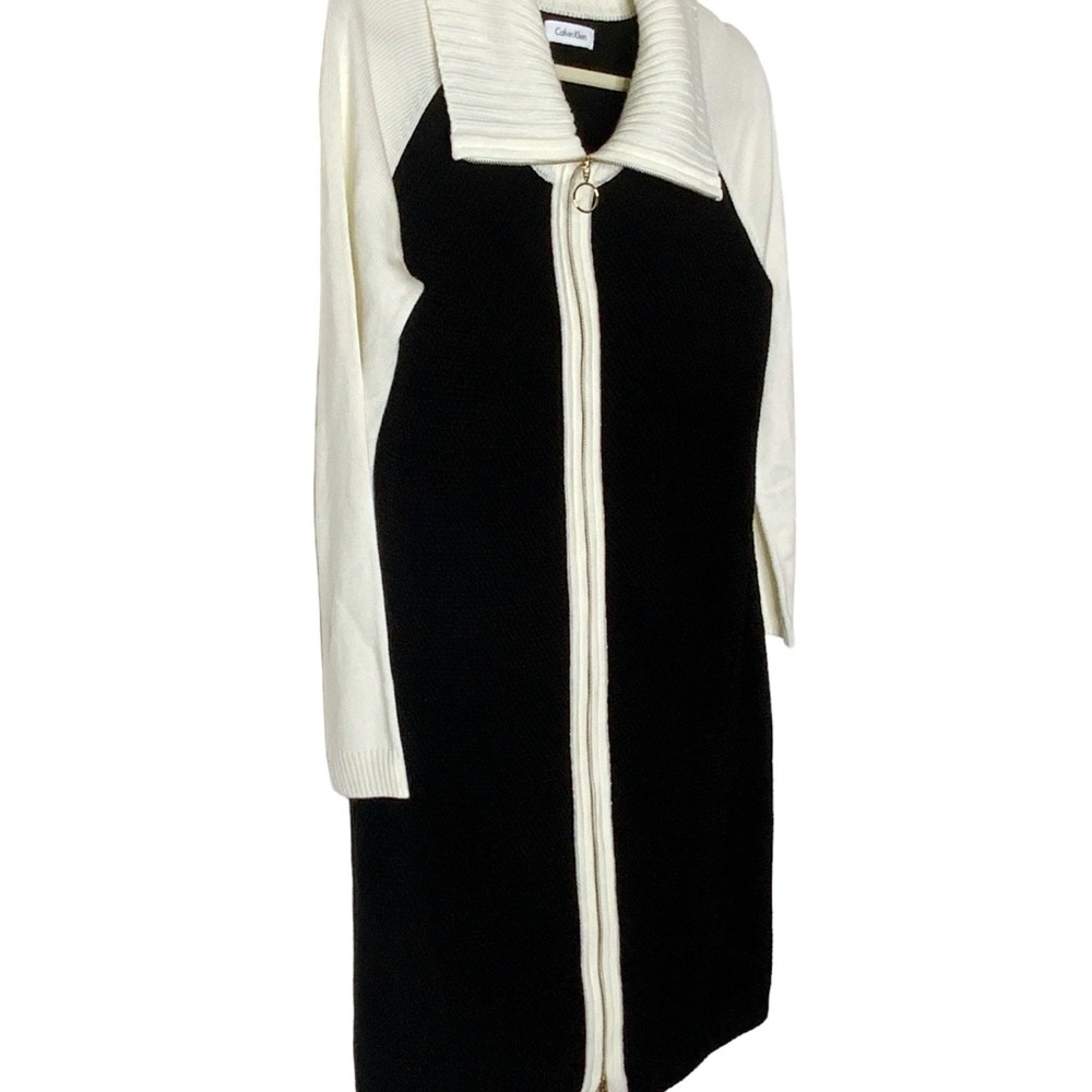 Calvin Klein long sleeve sweater dress. Black and white with front zipper. - Picture 2 of 7